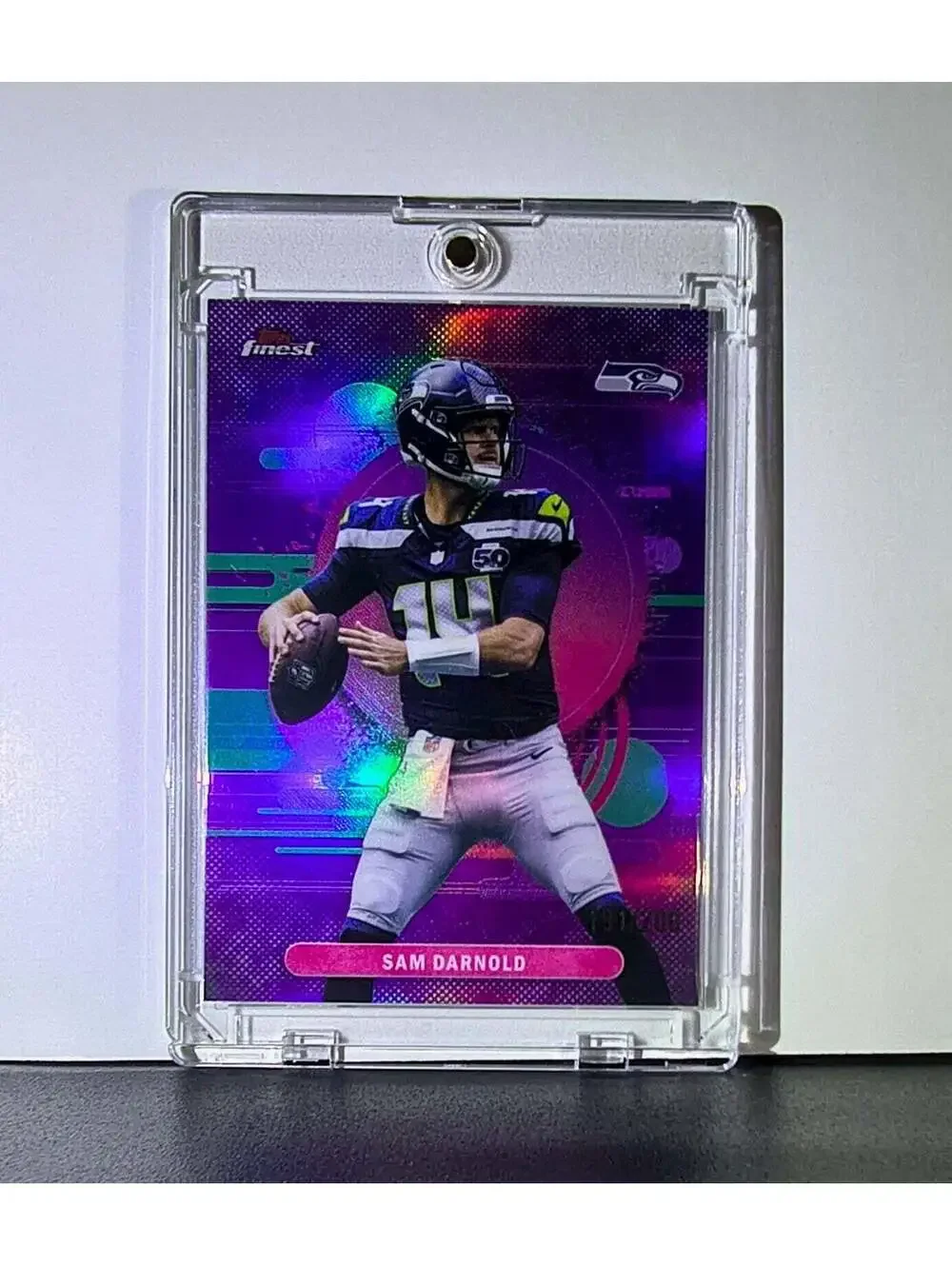 Sam Darnold 2025 Topps Finest Nebula NFL #147 Uncommon Purple Refractor 191/200